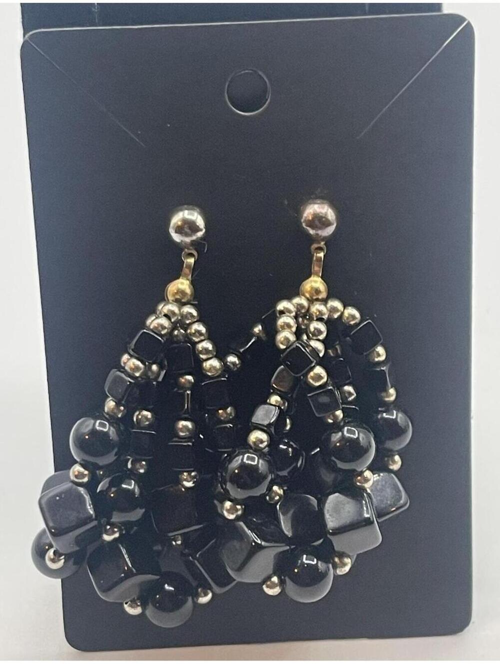 Black Beaded Drop Earrings
